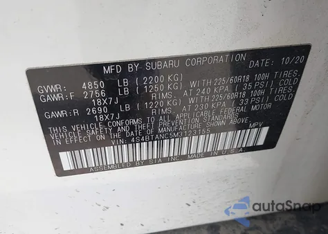 2021 Subaru Outback Limited из США, поврежденный, VIN 4S4BTANC5M3123155